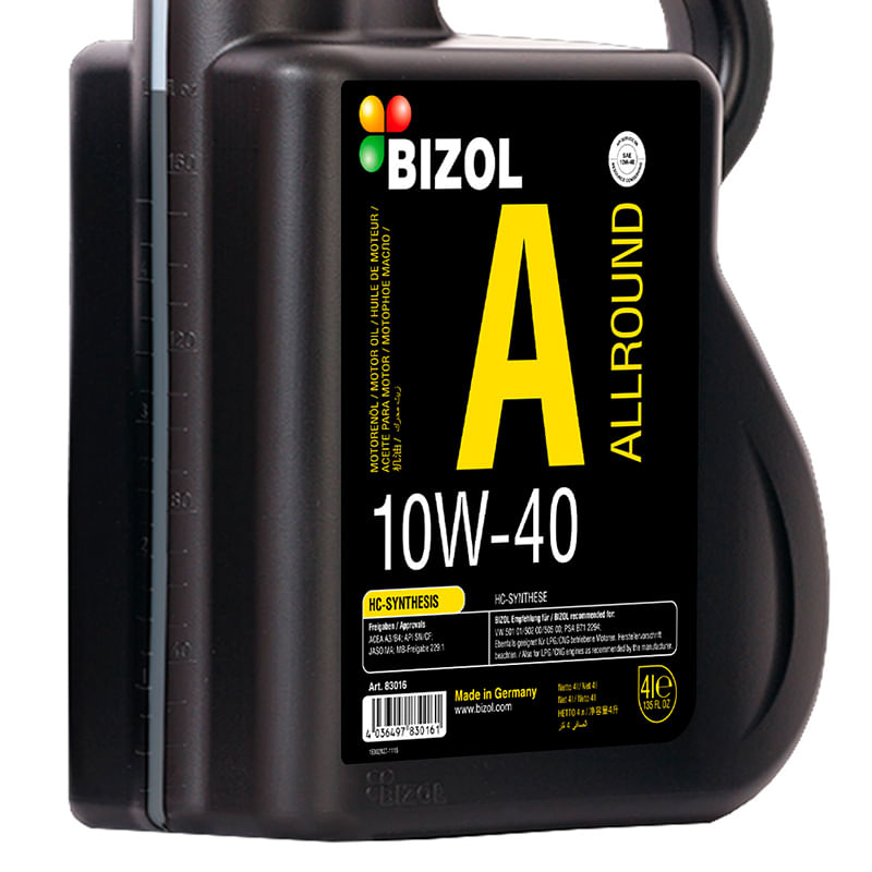Aceite para Motor Bizol Liviano 10W40 Allround Hc Sintetico Garrafa 5L